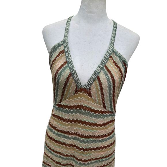 Missoni Knit Bodycon Mini Dress‎ Size 10 Multicolor Striped Boho Crisscross Back - Picture 11 of 13
